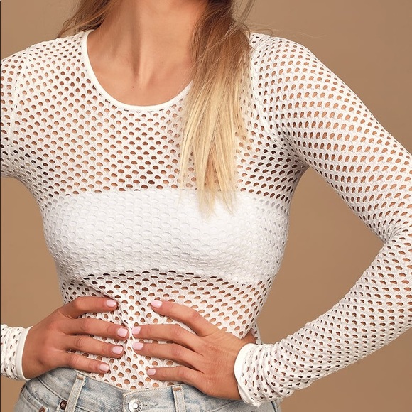 Lulu’s White Pierced Knit Long Sleeve Bodysuit - Picture 4 of 7